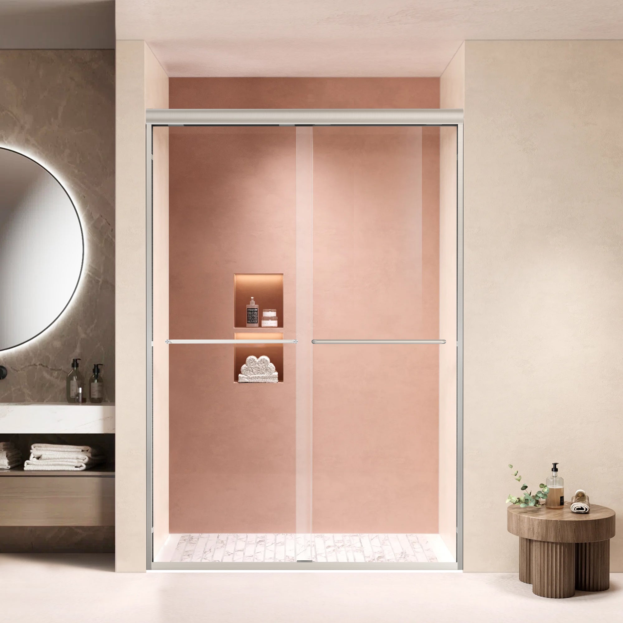 THEO 60" x 72" Bypass Shower Door – Brushed Nickel