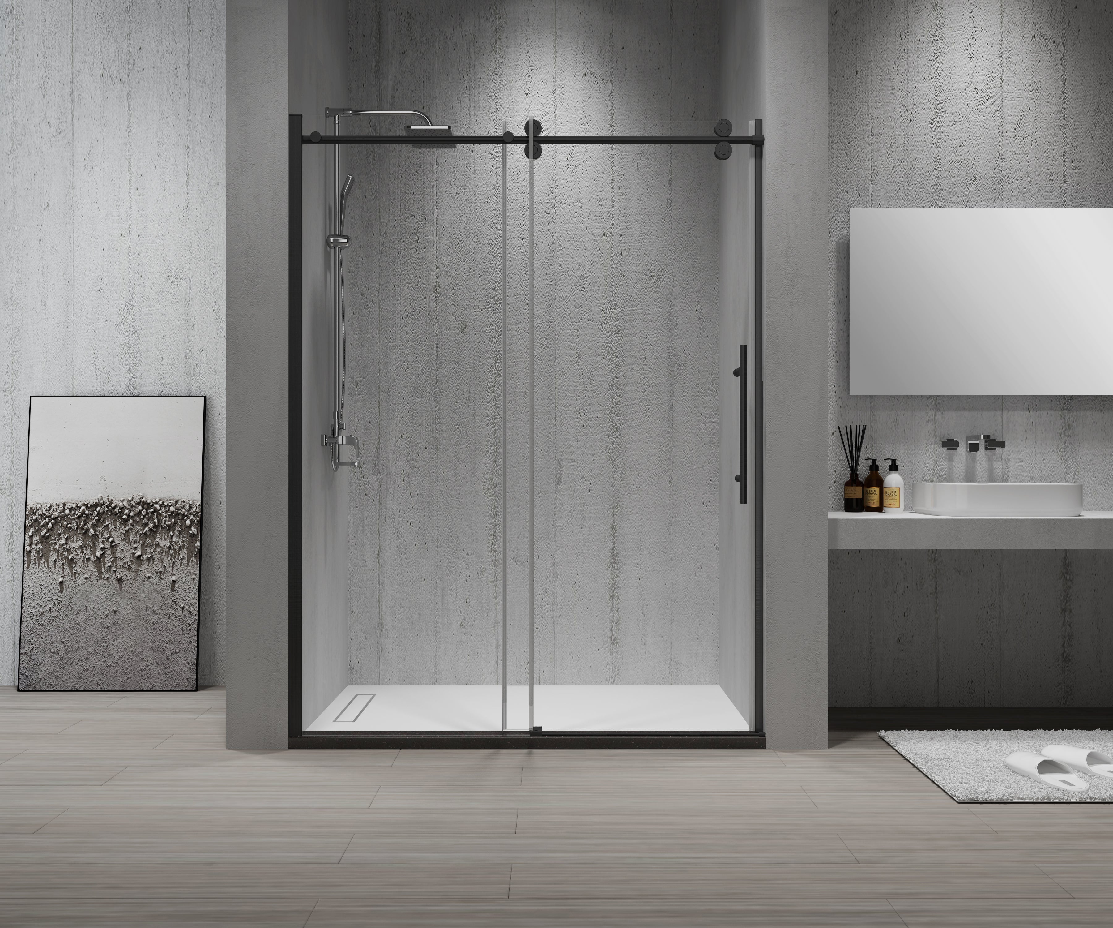 AZIA 48" x 76" Sliding Shower Door – Matte Black