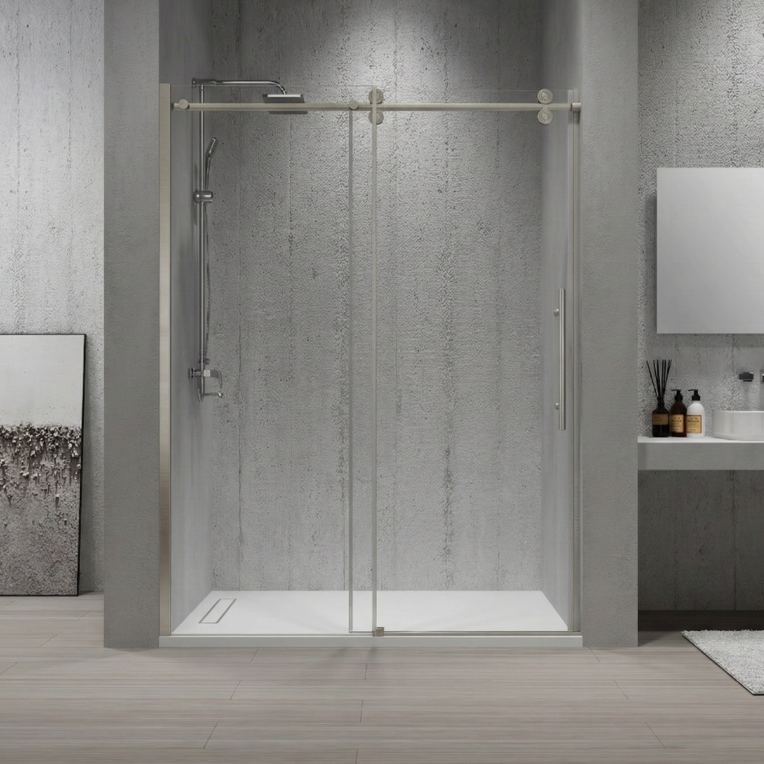 AZIA 48" x 76" Sliding Shower Door – Brushed Nickel