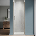 Bathroom with a shower enclosure and wooden vanity.