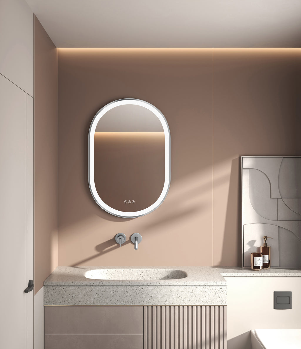 ELLIE 22" x 32" Pill LED Mirror – Brushed Silver