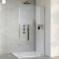 Modern shower enclosure with glass door in a bathroom setting