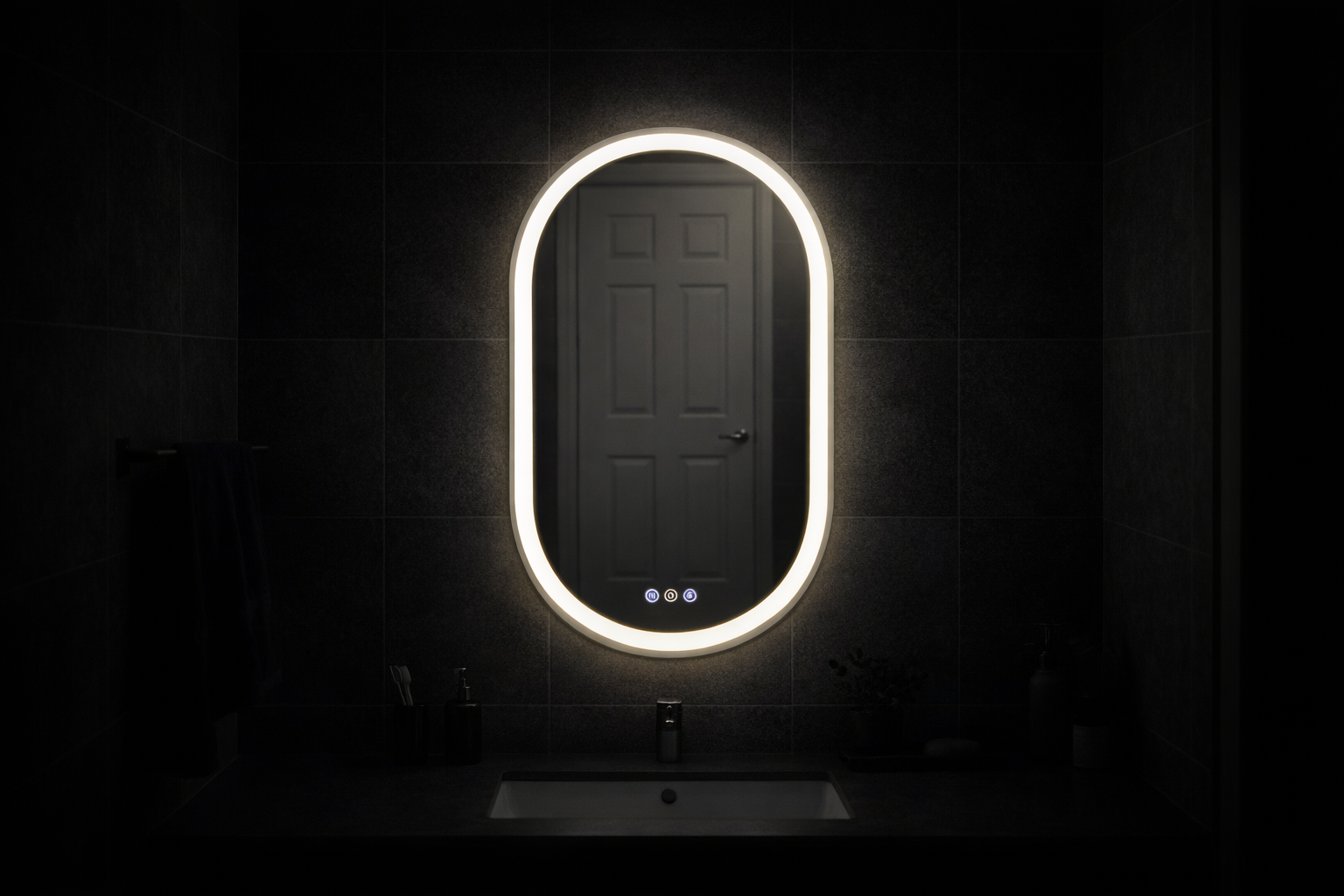 ELLIE 22" x 32" Pill LED Mirror – Matte Black