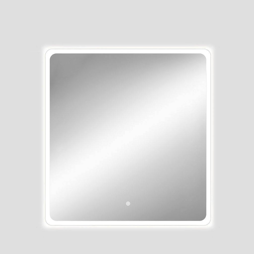 Rectangular mirror with a white frame on a light gray background