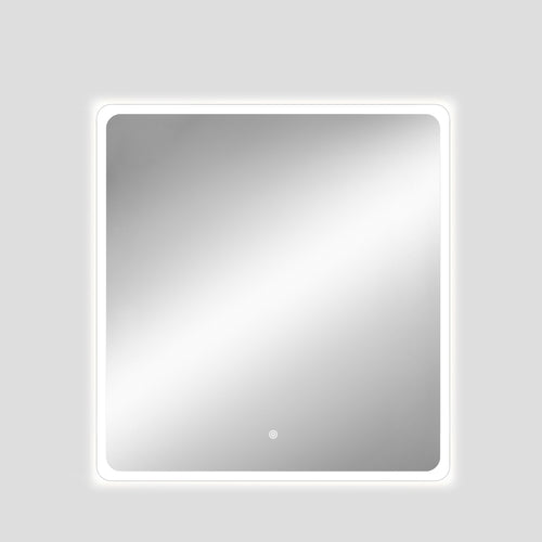 Rectangular mirror with a white frame on a light gray background