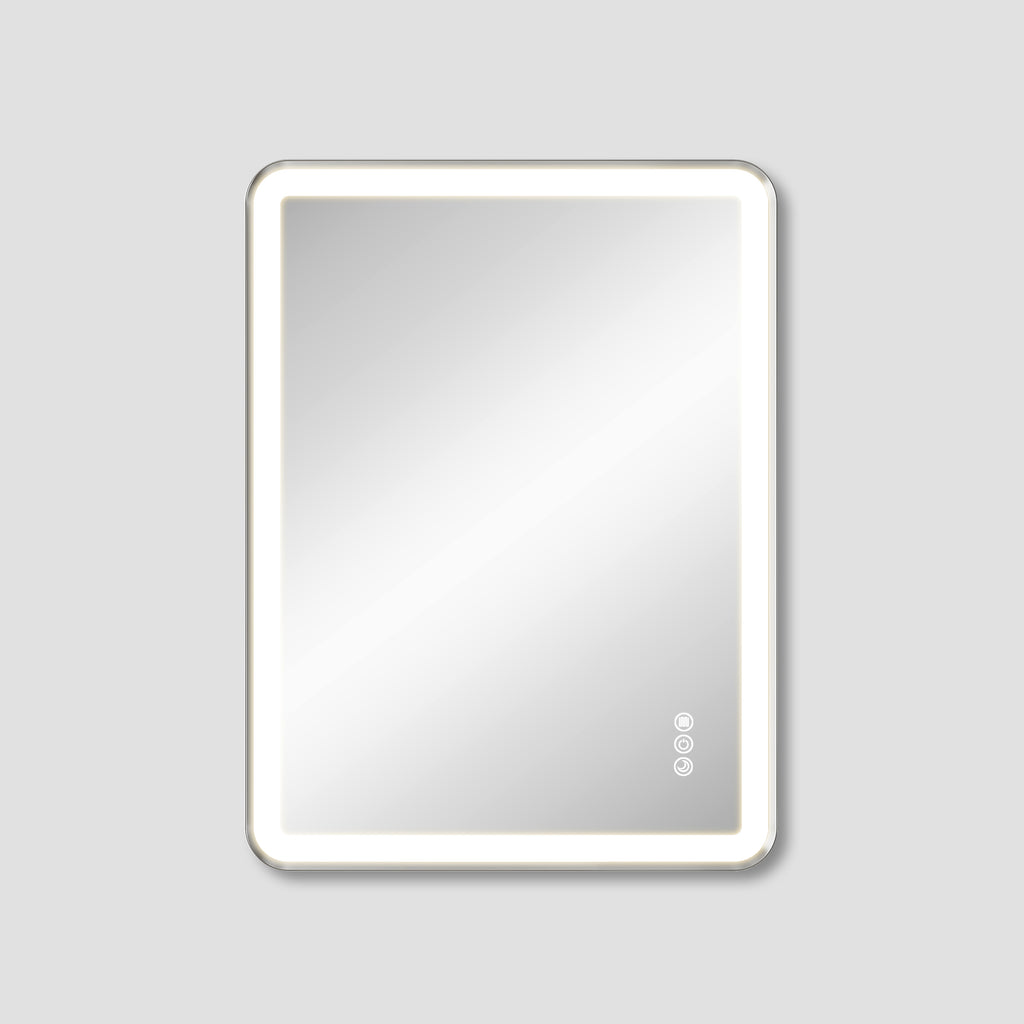 Rectangular mirror with LED lights on a gray background