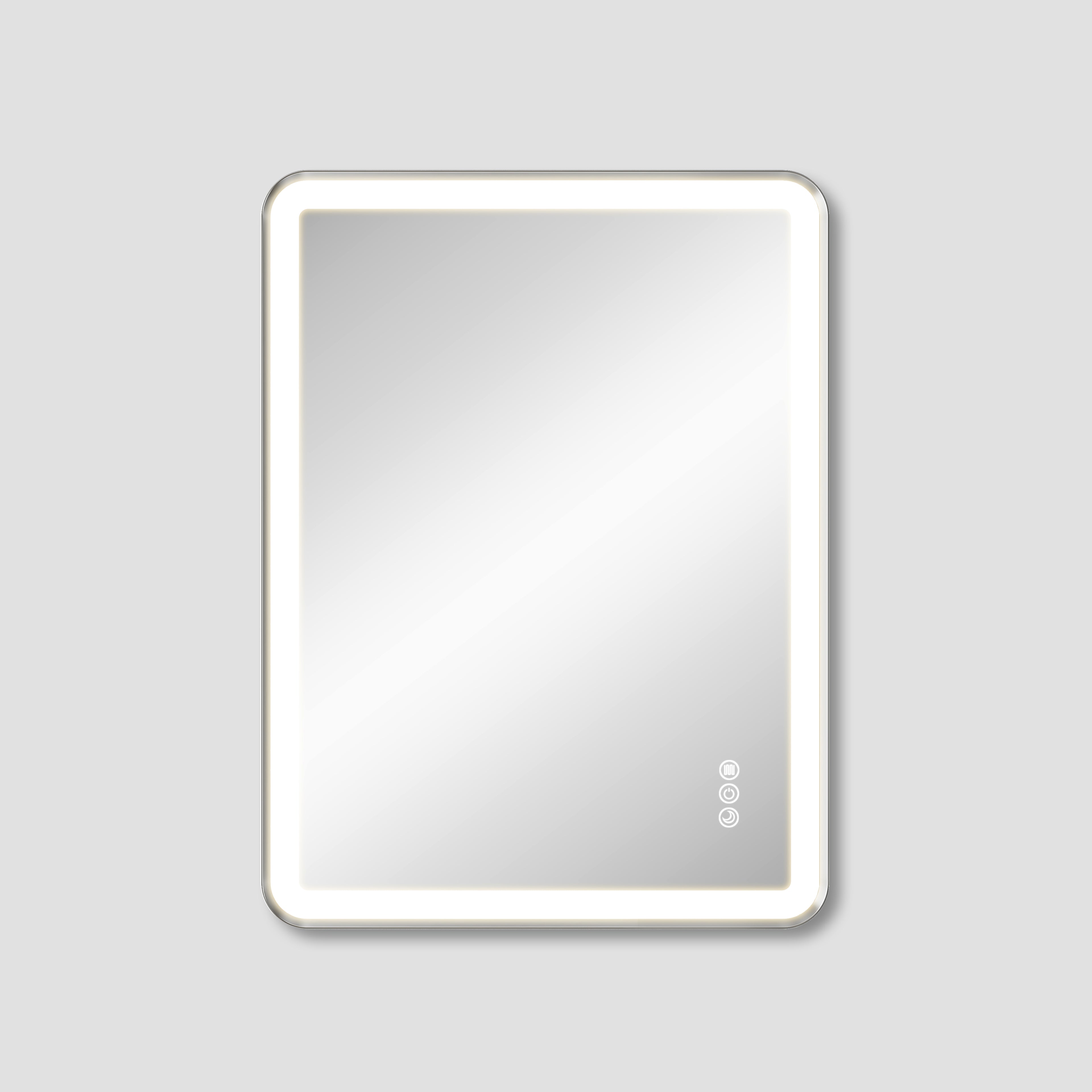 Rectangular mirror with LED lights on a gray background