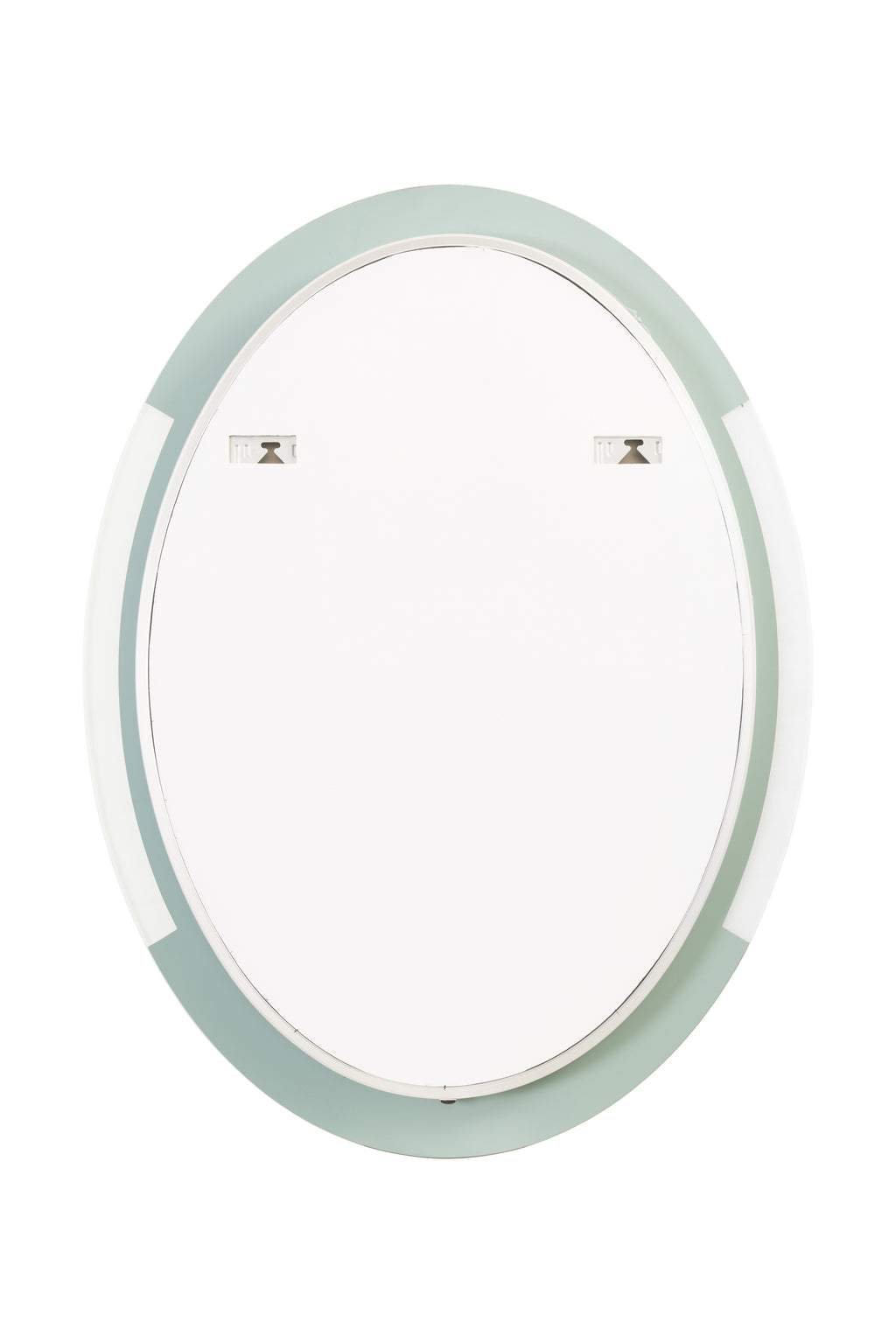 Round mirror with a light green frame on a white background