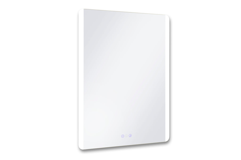 Rectangular white electronic device with blue indicator lights on a white background