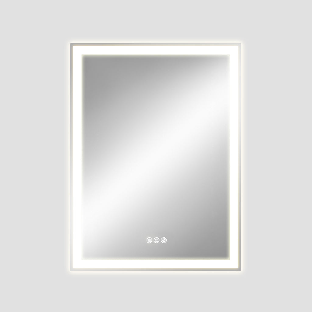 Rectangular mirror with a white frame on a light gray background
