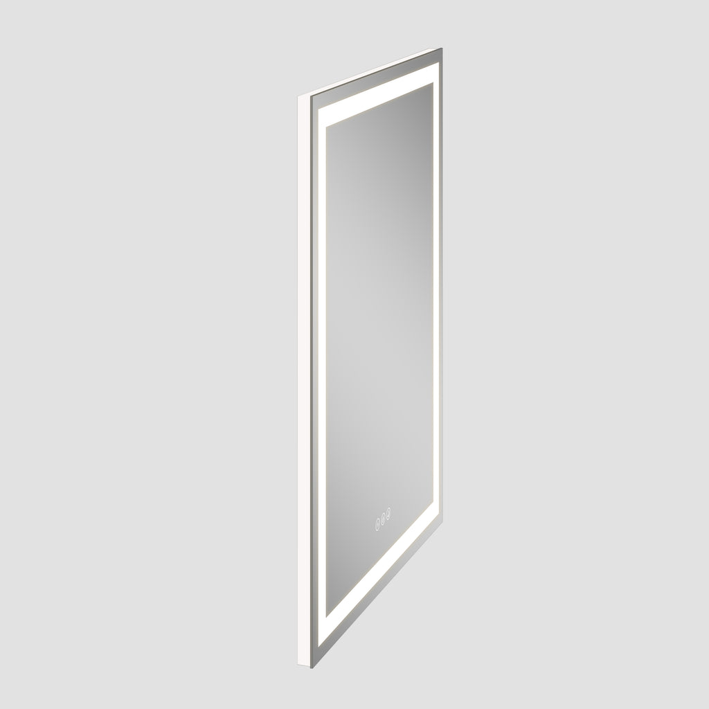 Rectangular mirror with LED lighting on a gray background