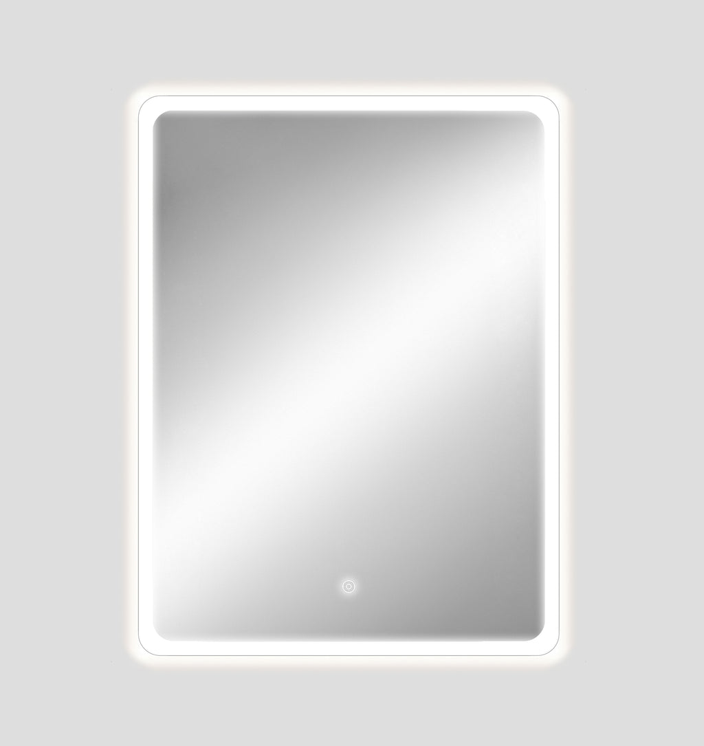 Rectangular mirror with a white frame on a light gray background