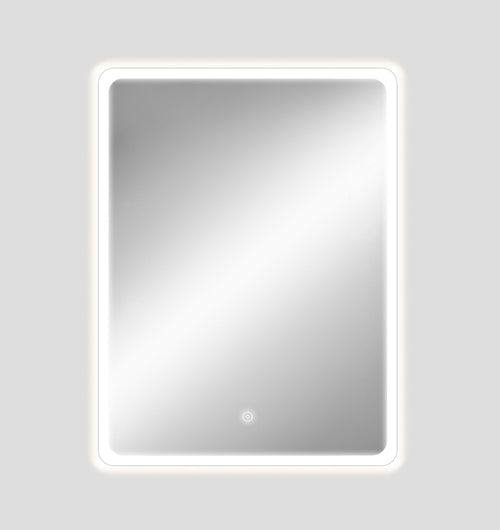 Rectangular mirror with a white frame on a light gray background