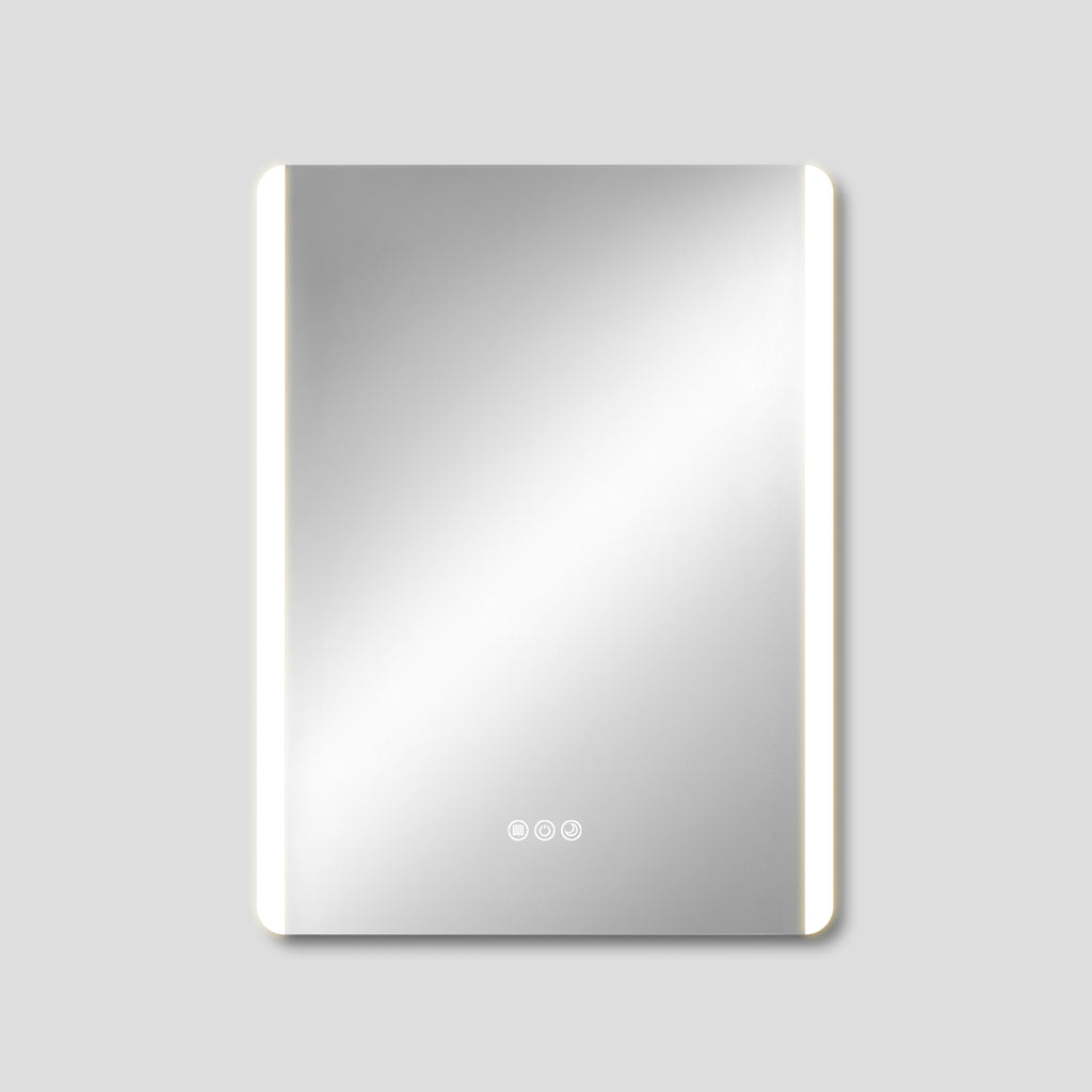 Rectangular mirror with LED lighting on a gray background
