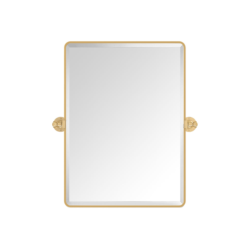 Rectangular mirror with gold frame on a white background