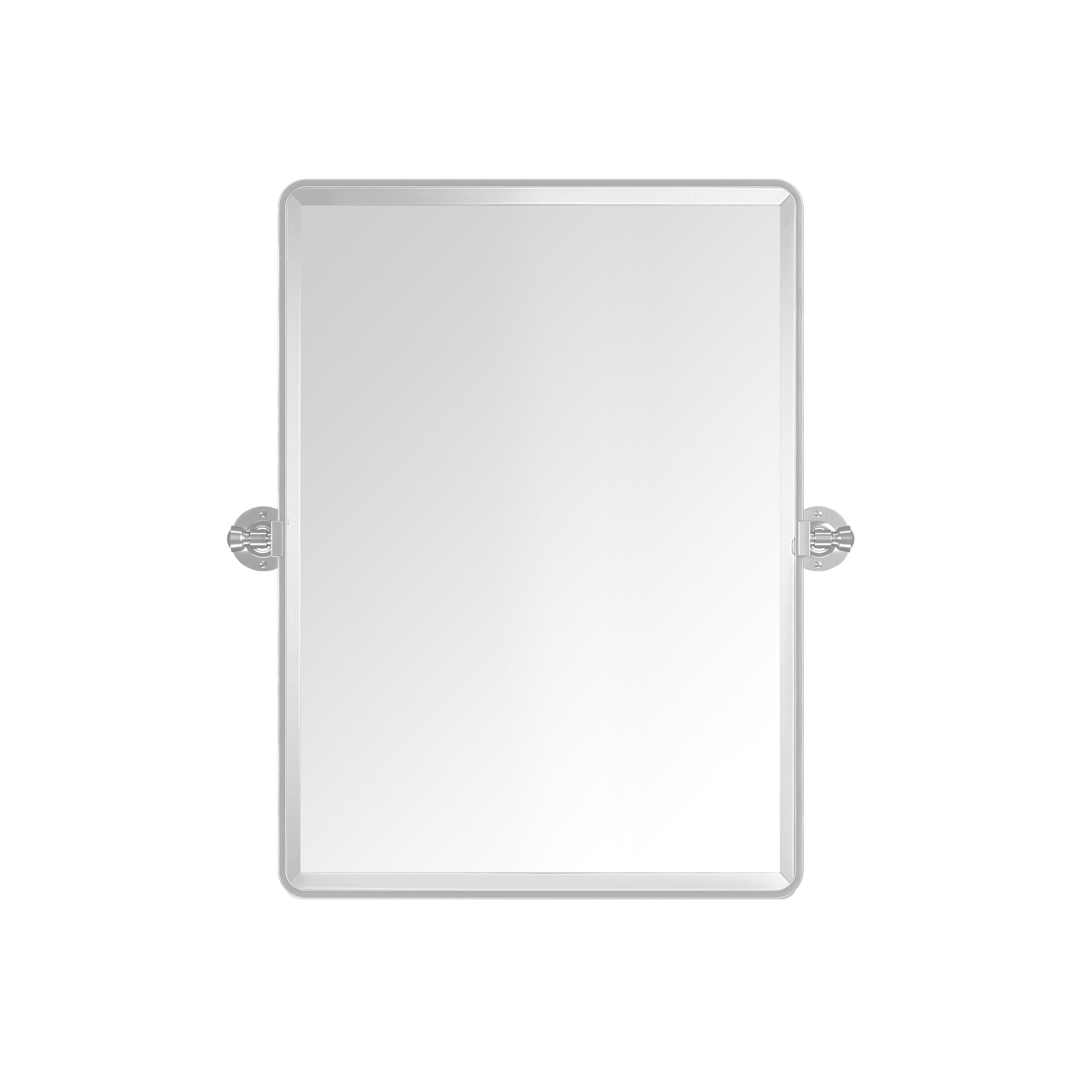 Rectangular mirror with silver frame on a white background