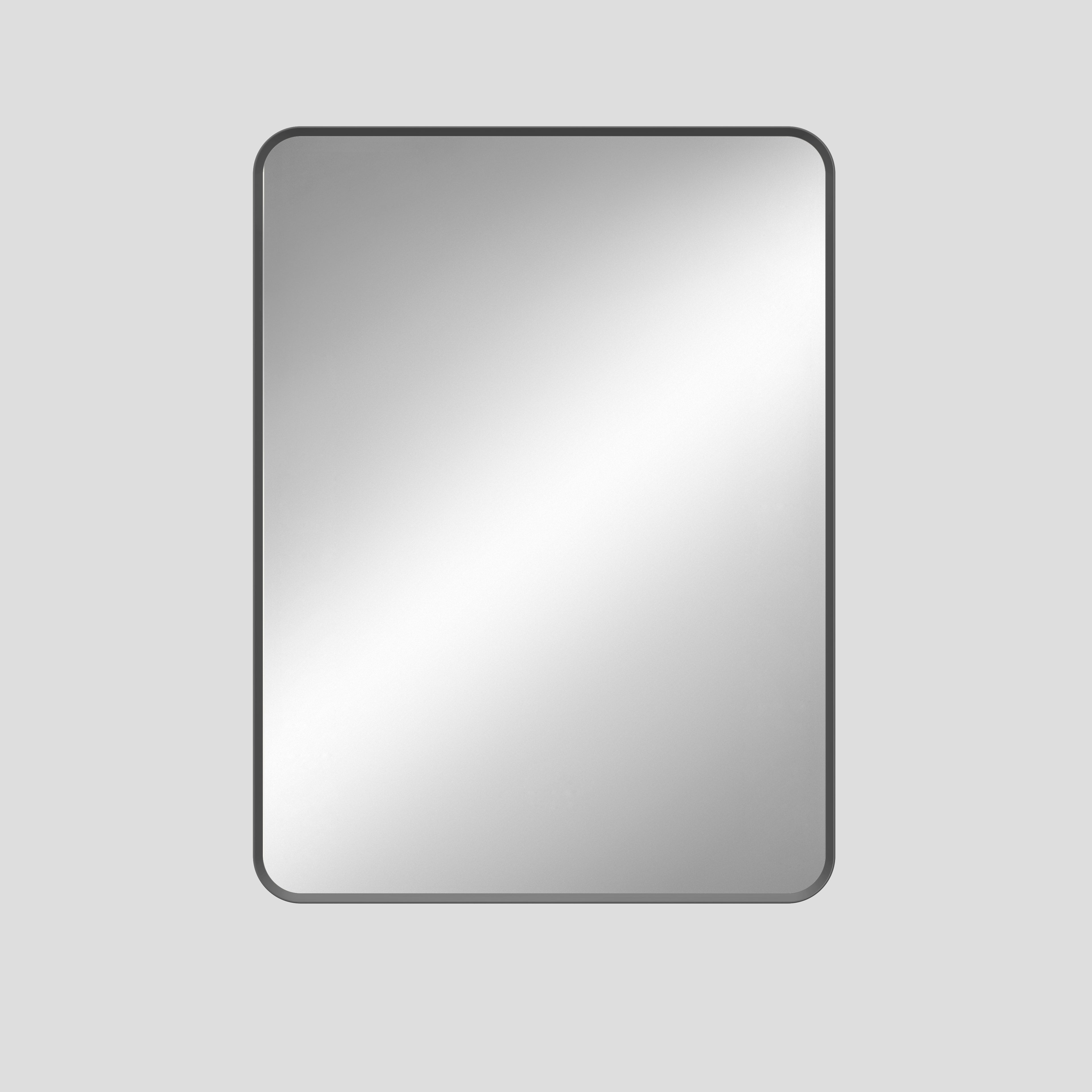 Rectangular mirror with a black frame on a light gray background