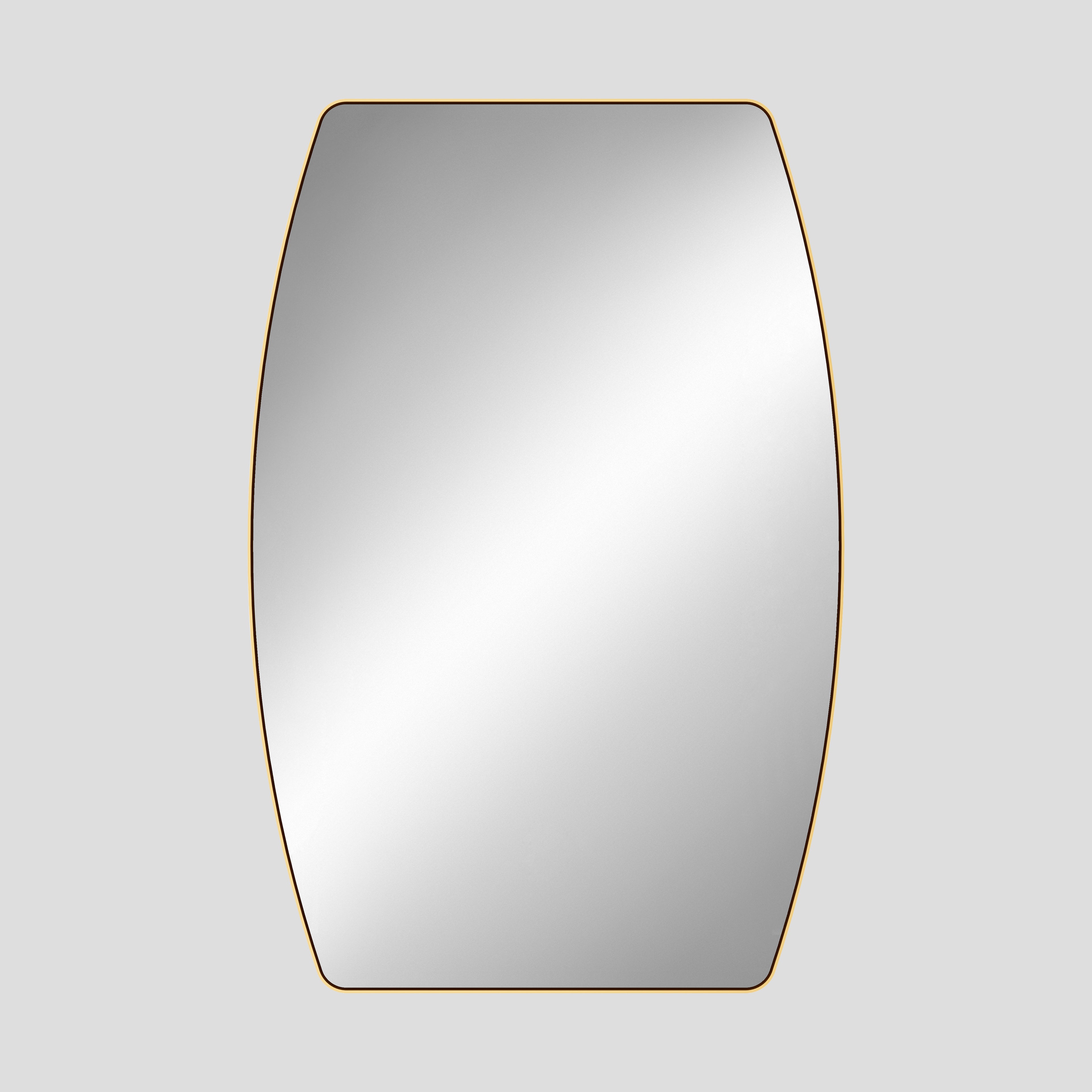 Rectangular mirror with a gold frame on a light gray background