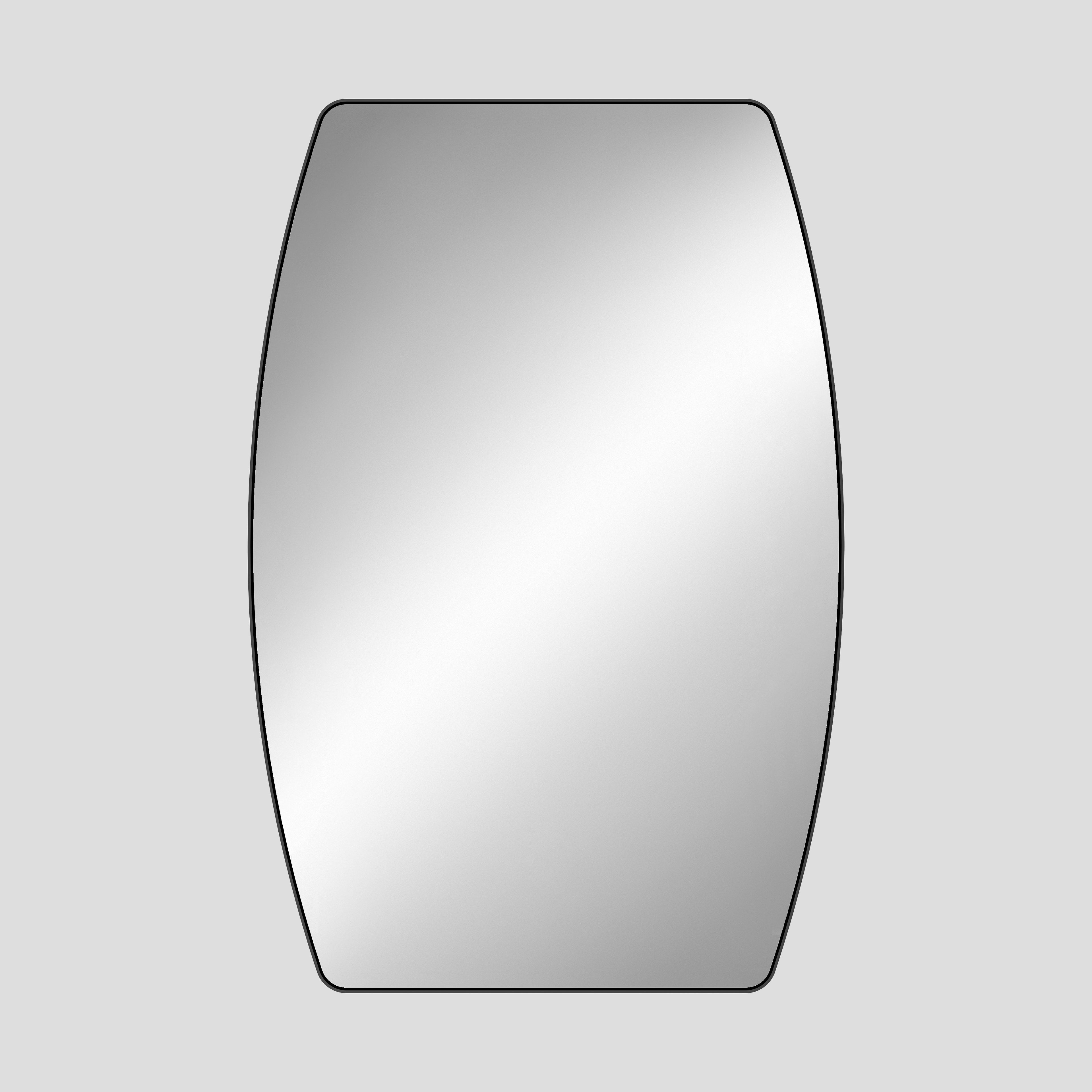 Rectangular mirror with a black frame on a light gray background
