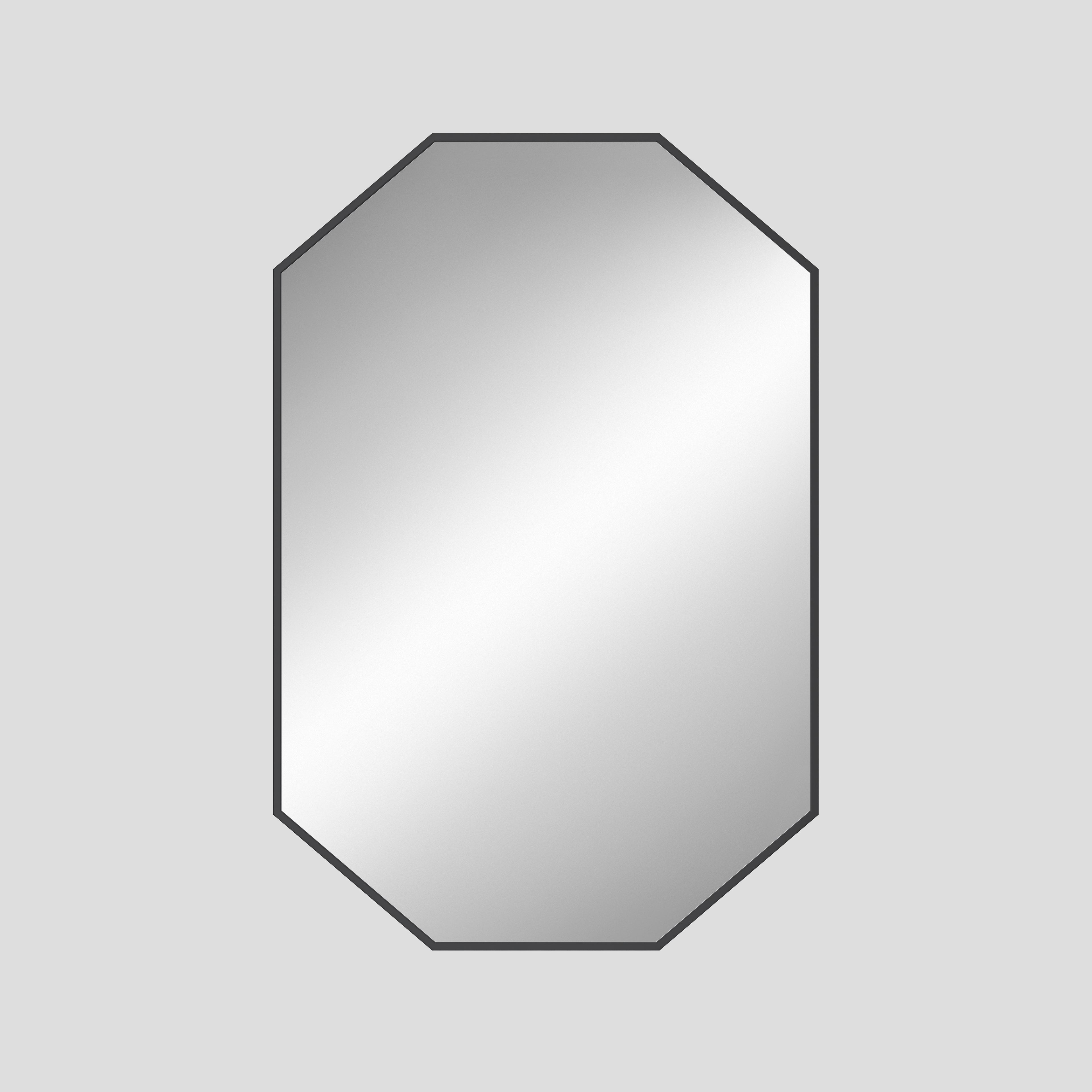Octagonal mirror with a black frame on a light gray background