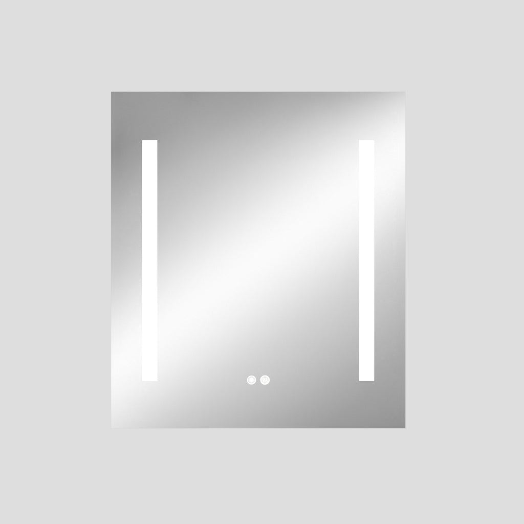 Square mirror with vertical light strips on a gray background