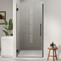 Modern shower enclosure with glass door in a bathroom setting