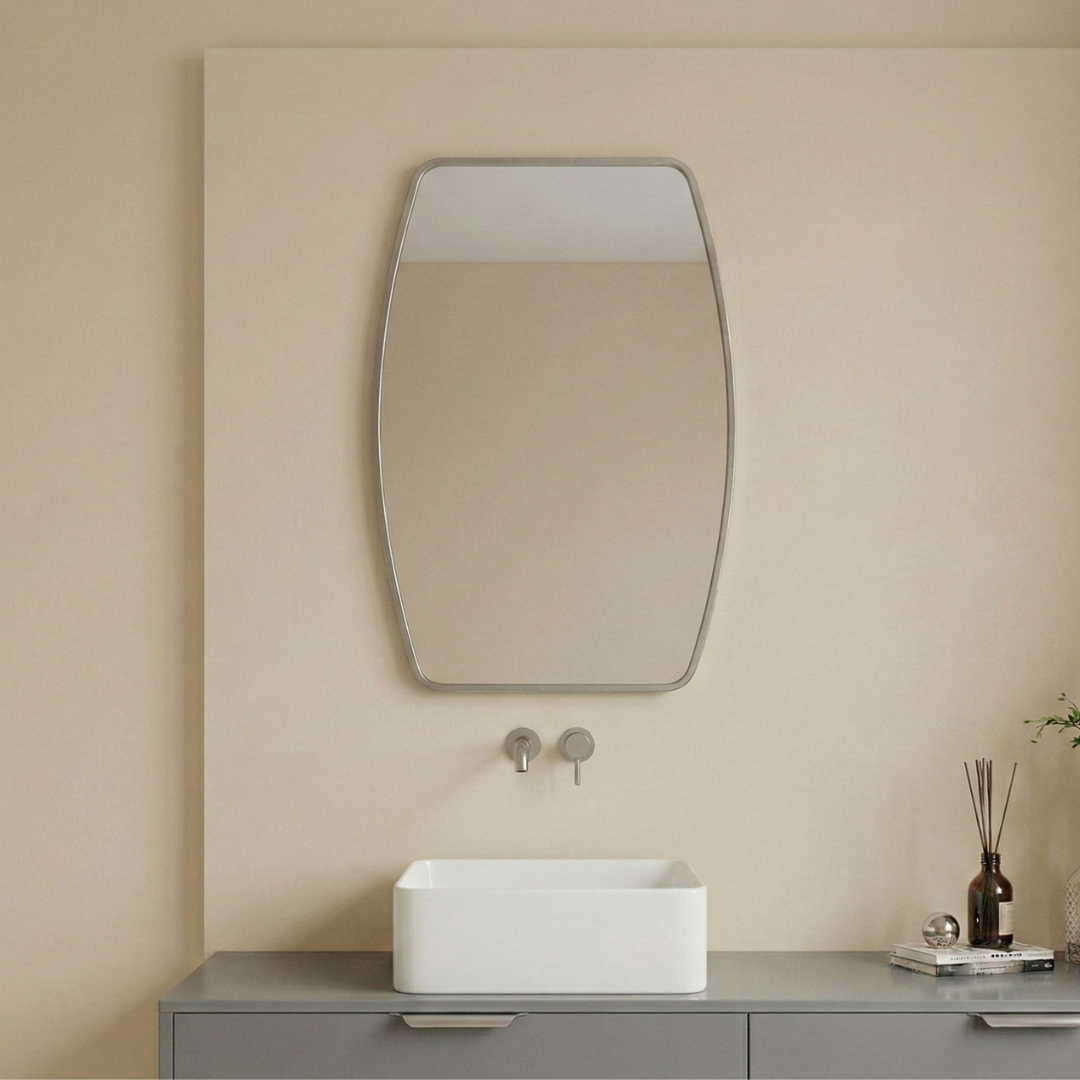 KARI 24" x 36" Curve Mirror – Brushed Silver