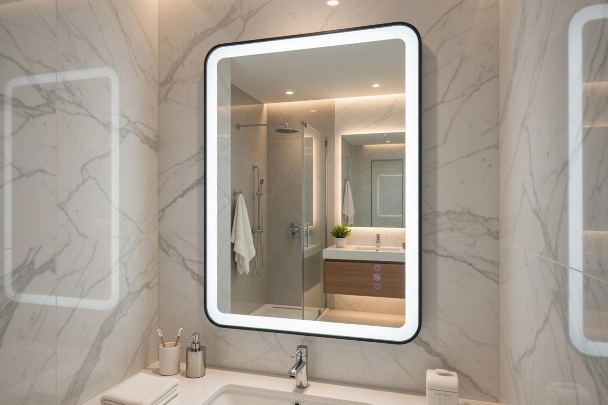 ELLIE 24" x 32" Rectangular LED Mirror – Matte Black